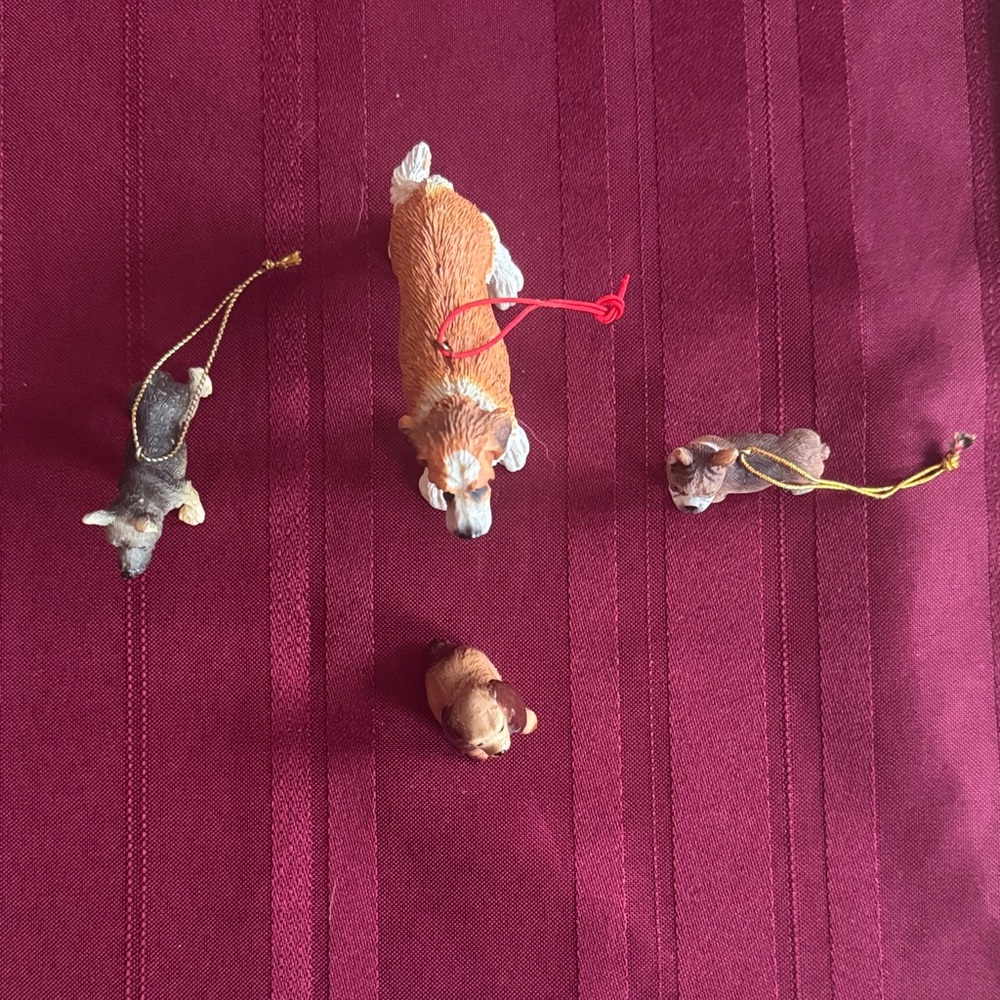 Set of Ceramic Dog Figurines - 3 Ornaments, 1 Statue - Picture 2 of 6